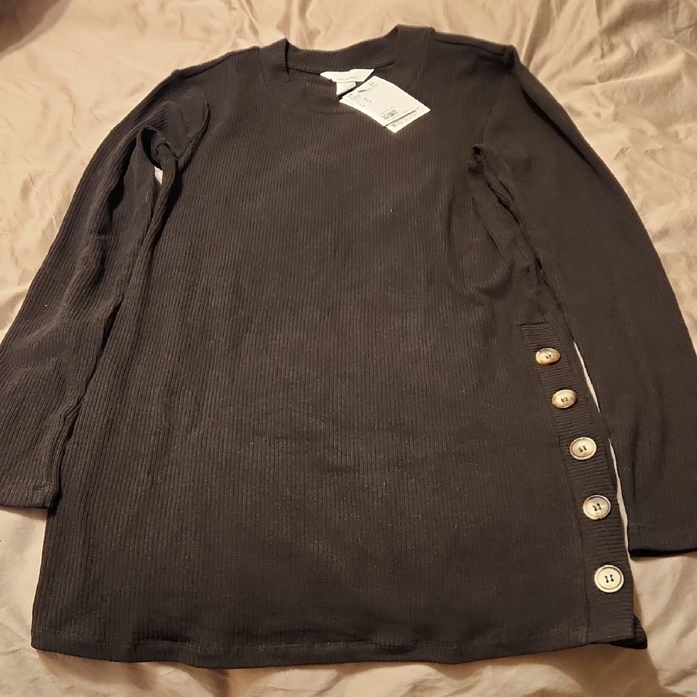 Maternity Black Long Sleeve Sweater  with Button Detail